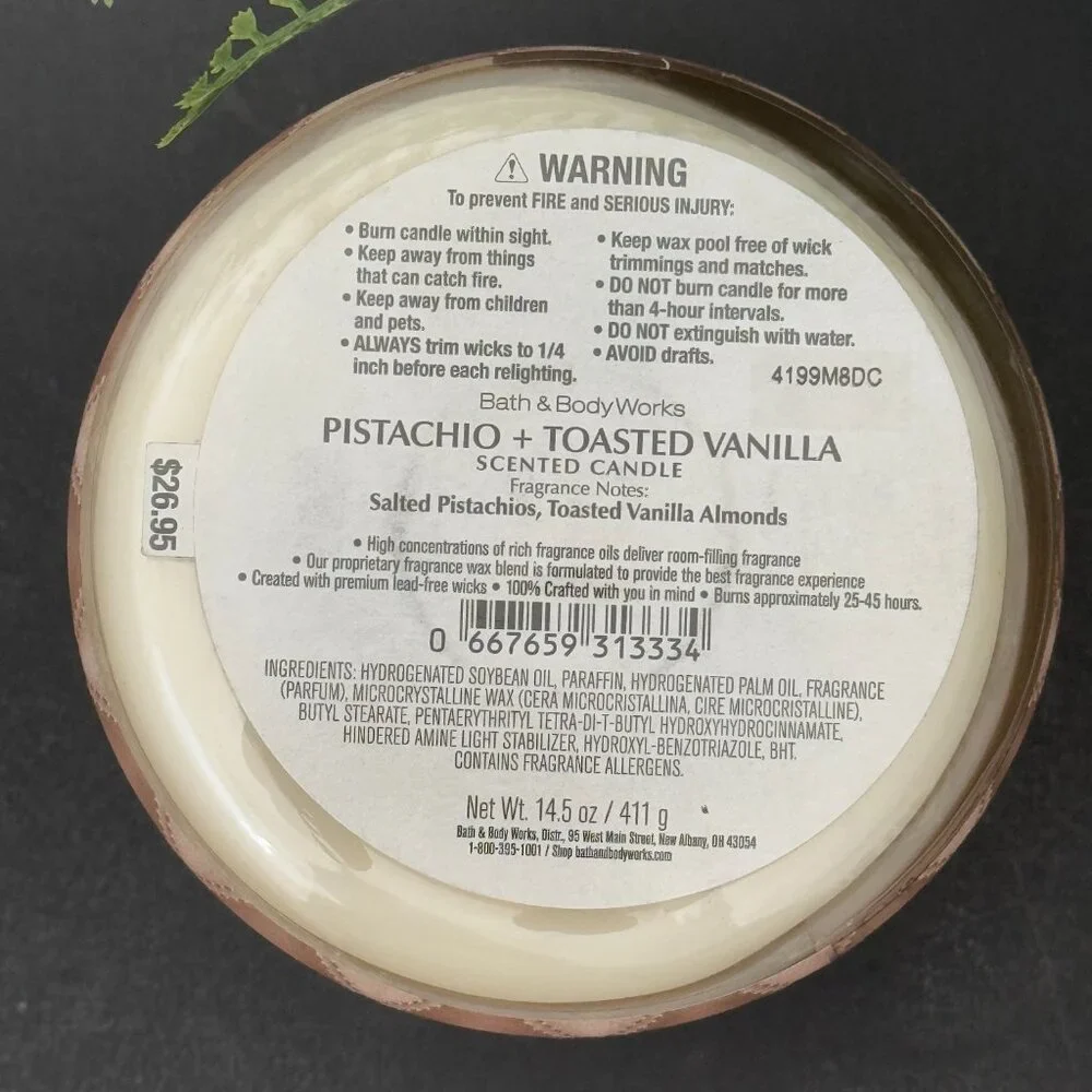 BBW Pistachio + Toasted Vanilla Bath & Body Works 3 Wick Candle